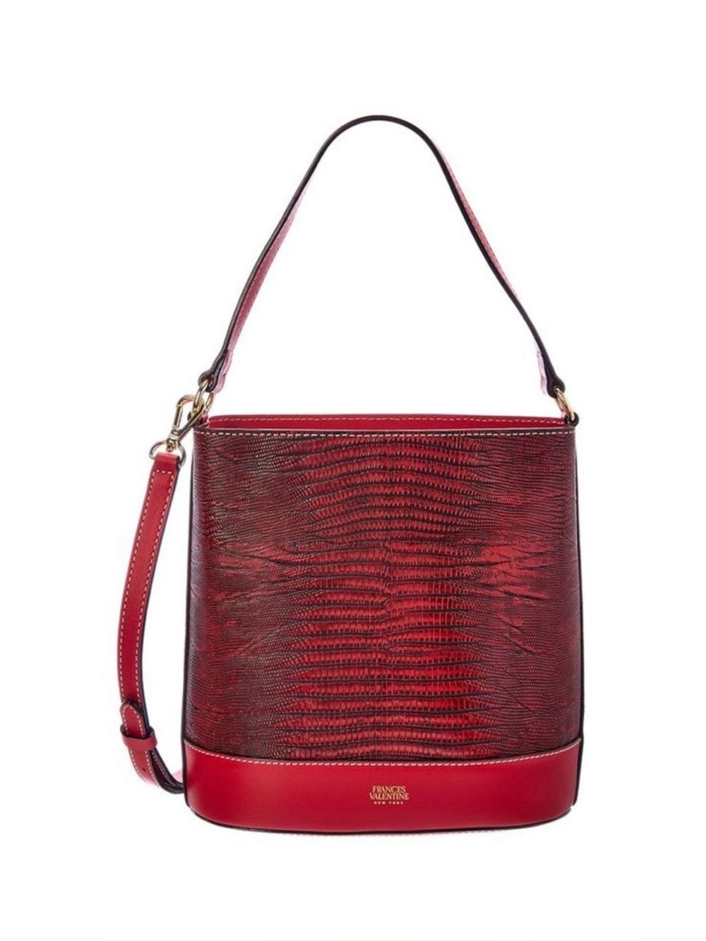 Frances Valentine Stella Slim Red Snake Embossed Crossbody Bucketbag - Picture 1 of 16
